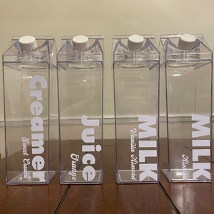 Personalized 34 Oz Milk Carton, Clear Plastic Milk Box, Leakproof Square Juice Bottle