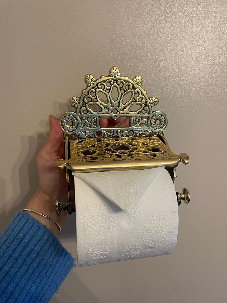 Victorian Vintage Toilet Paper Holder With Lid Polished Brass Etsy
