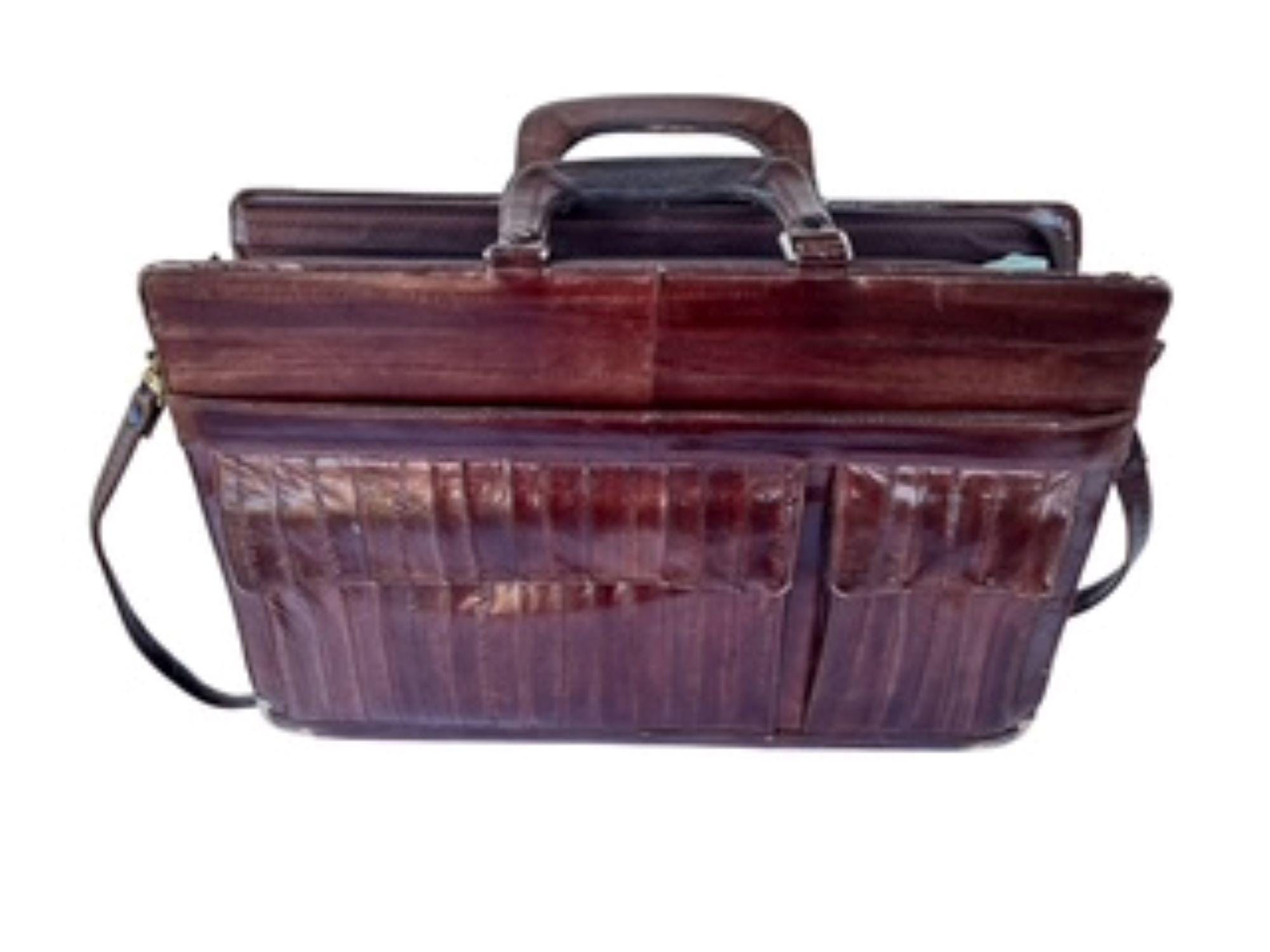 Vintage Eel Skin Brown Brief Case - Etsy display picture 1