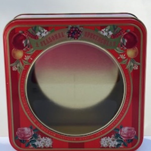 Crabtree & Evelyn Red Floral Tin with Window