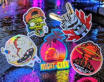 Cyberpunk Night City Holographic Sticker Pack