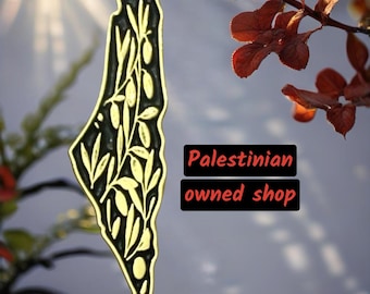 Palestine Map Pin V2.0 - Black and Gold Olive Tree Design