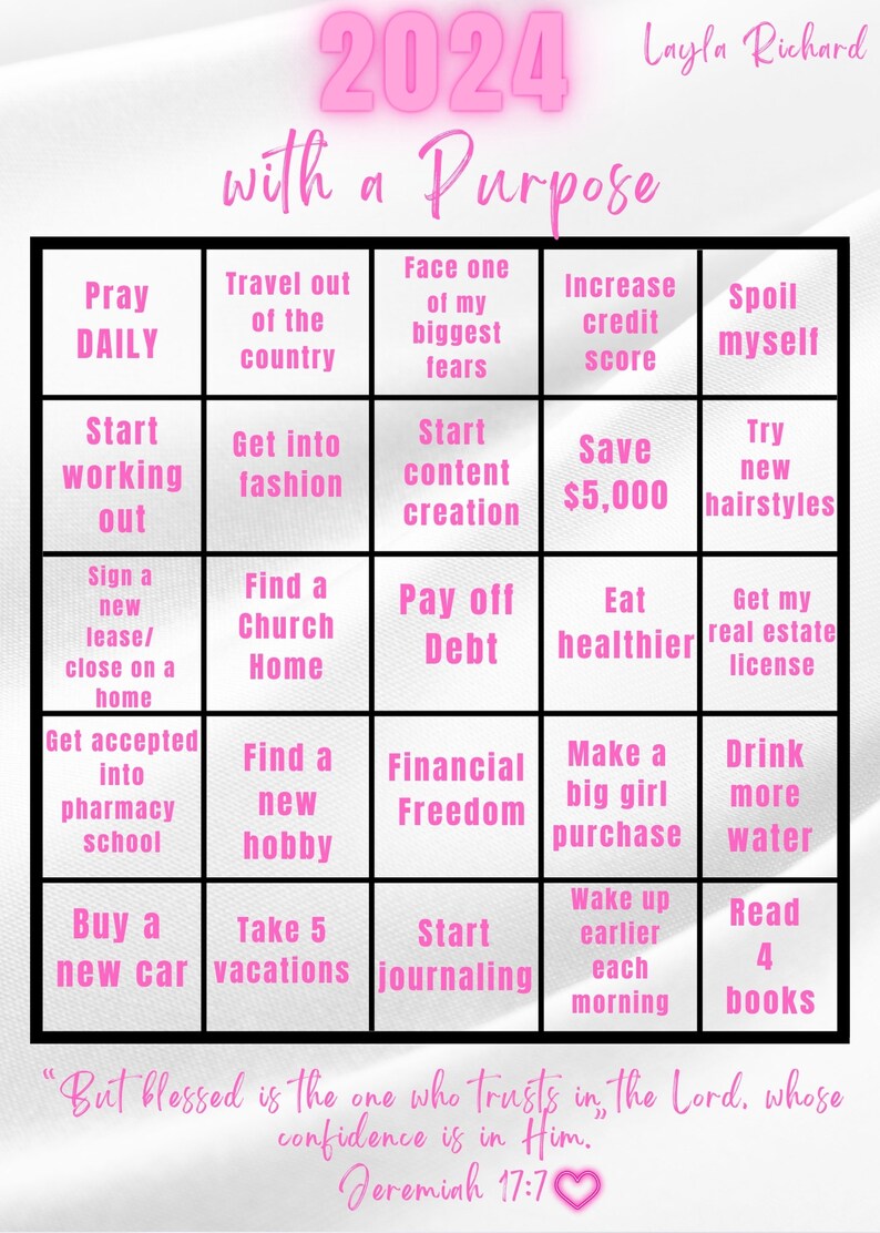 2024 Bingo Vision Board Printable Bingo Template, 2024 Personal Goals