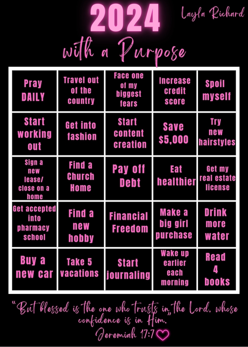 2024 Bingo Vision Board Printable Bingo Template, 2024 Personal Goals