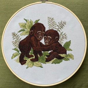 12” Gorillas - Finished Cross Stitch