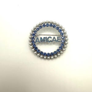 Zeta Amicae Pearl with Light Blue Rhinestones Brooch