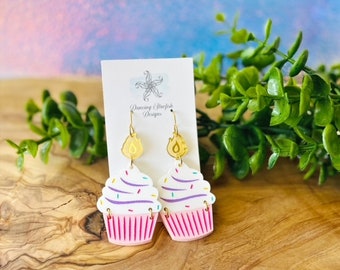 Cupcake Acrylic Earrings, Birthday earrings, Handmade Earrings, party jewelry, Lightweight Earrings, stainless, Birthday gift, girls night