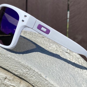 Holbrook style  Sunglasses Gloss white frames,Purple insert Blue lens