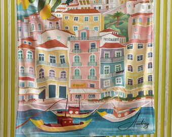 Cityscape of Oliviera, Portugal, Custom name Blanket, Hand drawn art gift, Gift for travel lover, Mother Gift, Fleece Sherpa Cozy blanket,