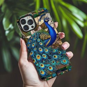 Peacock Stained Glass Aesthetic Phone Case Gift| Faux Stain Glass Design Phone Cover | iPhone 15 | Pixel 8 | Samsung S24, Cute Though Case