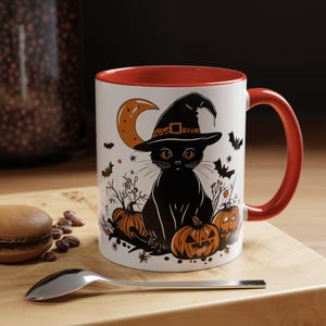 Personalized Cat Mug Halloween Gift, Black Cat Witchy Mug, Cat Lover Mug, Custom Mug Birthday Gift, Pumpkin Mug Gift, Coffee Tea Lovers Gift
