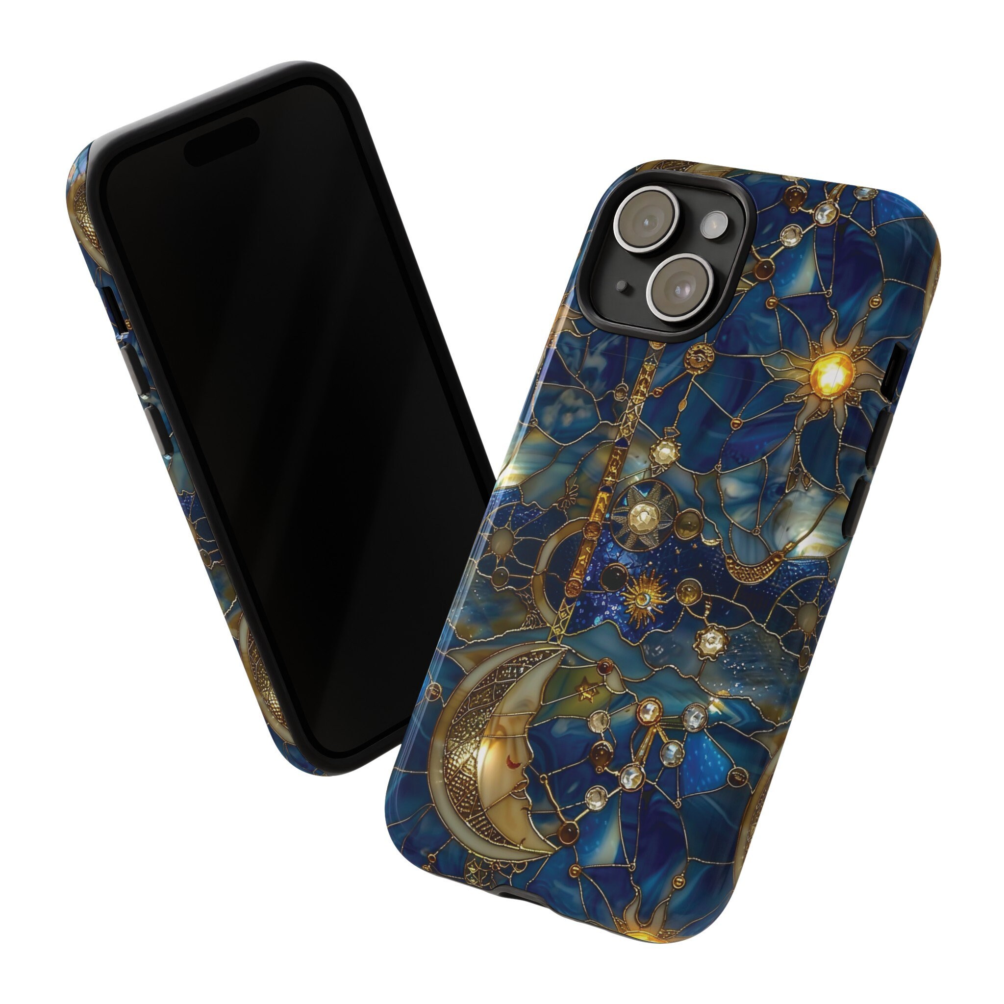 Celestial Stained Glass Moon and Stars Phone Case | Faux Stain Glass ...