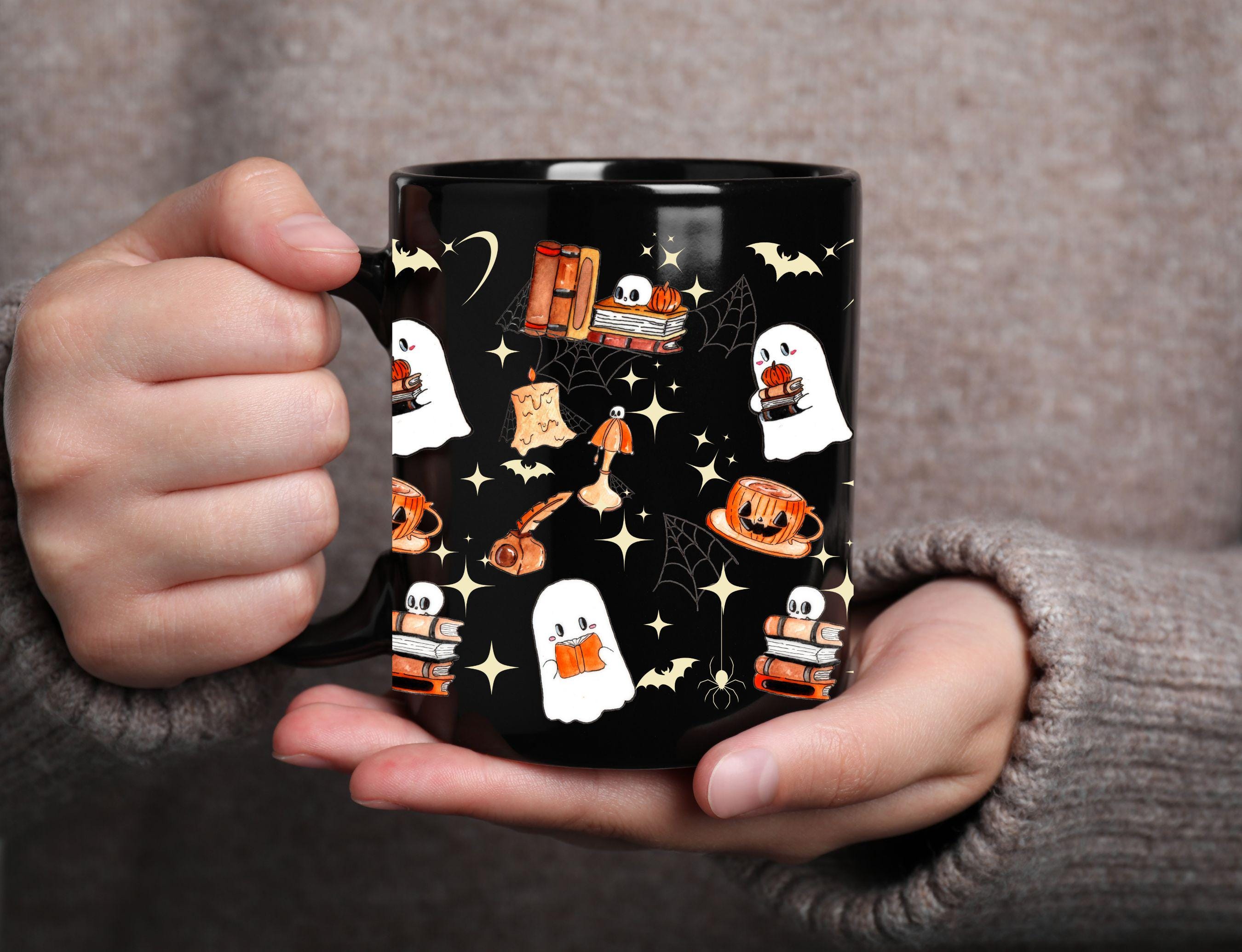Halloween Coffee Mug, Reading Ghost Mug, Bookish Ghost Gift, Housewarming Gift, Spooky Vibes, Cute Halloween Mug, Fall Book Coffee Mug,
