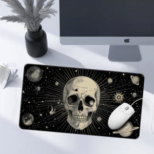 Dark Academia Desk Mat with Witchy Skull Design - Large Mouse Pad for Gothic and Celestial Decor Lovers, Extended Cute mouse Desk Mat