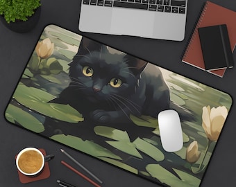 Schreibtischmatte Ästhetik, Grünes Lofi Gaming Maus Pad, Kawaii Katze Tastaturmatte, gemütliche Gamer Geschenke