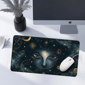 Witches Celestial Desk Mat, Art Nouveau Witch Aesthetic, Sun and Moon Yin-Yang, Gaming Mousepad, Extended Cute space mouse Desk pad