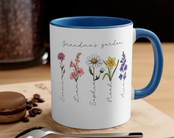 Personalized Birth Flower Mug Mom Gift - Custom Grandma&#39;s Garden Coffee Cup with Name, Mother&#39;s Day Gift for Grandma, Unique Mom Coffee Mug