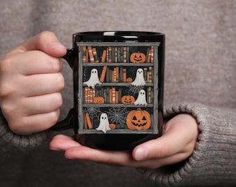 Reading Ghost Halloween Mug, Cute Halloween Mug, Housewarming Gift, Bookish Ghost Mug, Spooky Vibes, Ghost Reading Book Mug, Halloween Gift