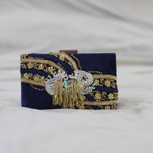 Pochette de mariage sac minimaliste bleu azur sac à main pour femme boîte de mariée sac à main en velours fronde soirée perlée chic motif élégant sac Swarovski