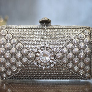 Silver clutch for wedding Exquisite silver metal clutch with mosaic metal embroidery on all sides. Wedding clutch for women bride bag purse.