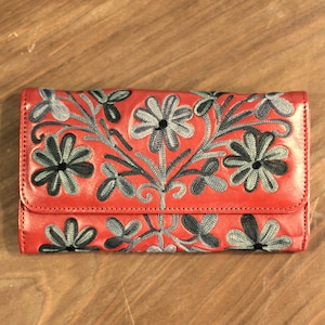 Elegante tarjeta roja soporte para teléfono celular cartera de cuero vintage boho casual embrague kashmiri bordado damas bolsa de fiesta bolso étnico
