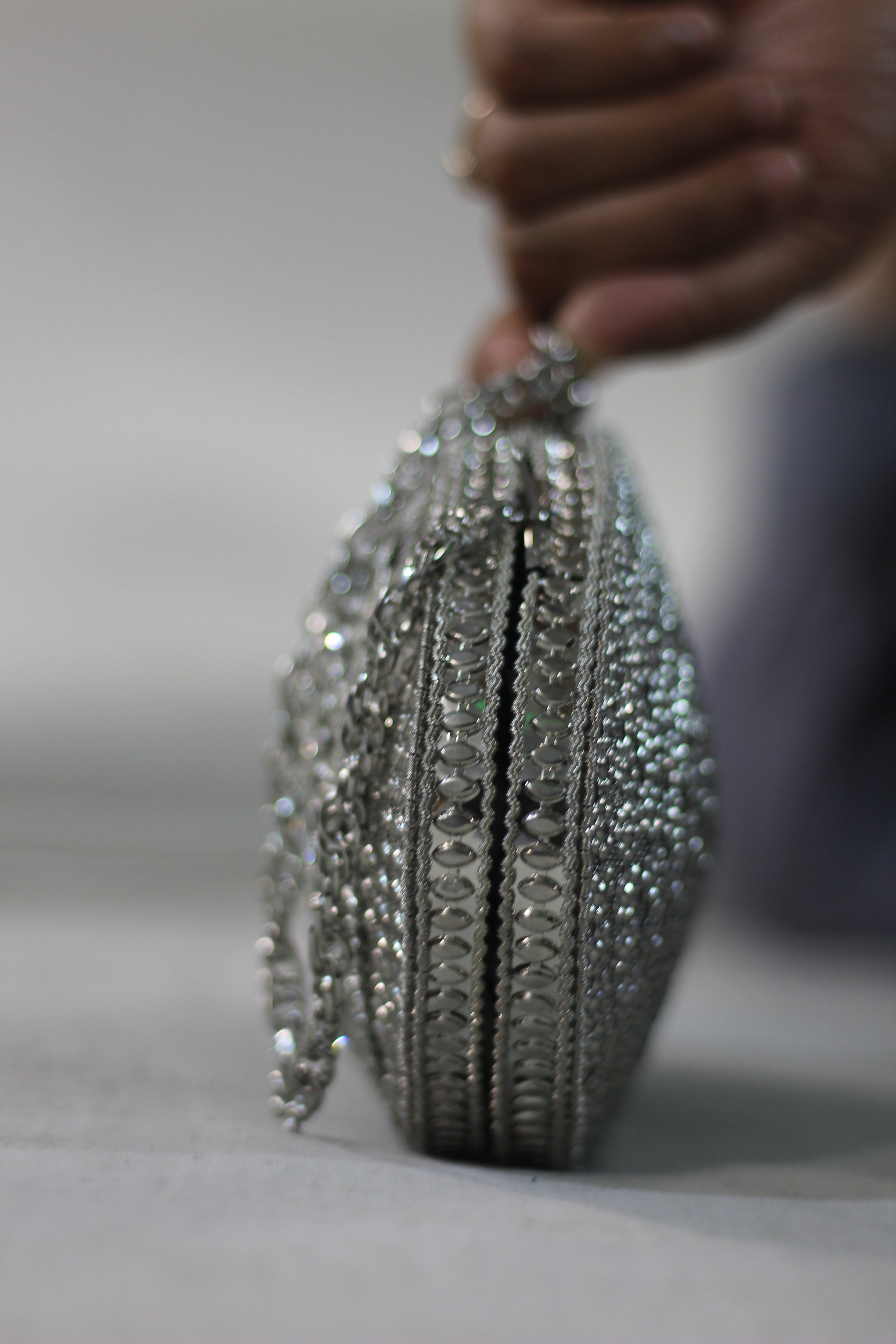 Metallic Rhinestone Clutch Indian Silver Clutch for Wedding Rhinestone Crystal Glass Metal Evening ...