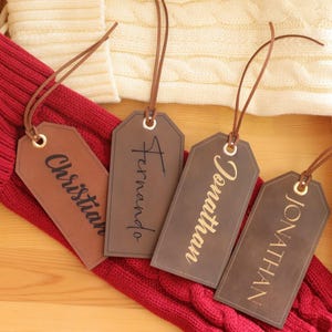 Personalized leather stocking tags, Christmas name tag, custom leather label, gift tag, custom name tag, stocking name tag, gift idea