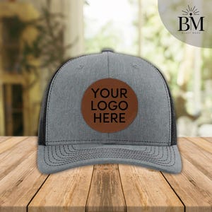 Personalized leatherette patch hat with logo, custom trucker hat, business logo, Laser Engraved Logo,  Custom Company Logo