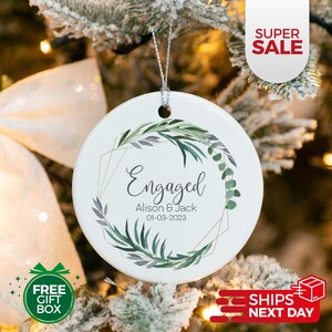 Our first Christmas engaged ornament with custom name and date, wedding ornament, engagement date ornament, Engagement Gift, bridal shower