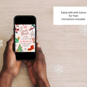 Black Santa Christmas Party Invitation: Editable Canva Template (PDF)