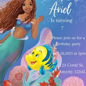 Little Mermaid Birthday Invitation, African American Ariel Editable Template