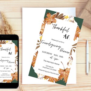 Friendsgiving Dinner Invitation: Autumn Leaves, Editable Template