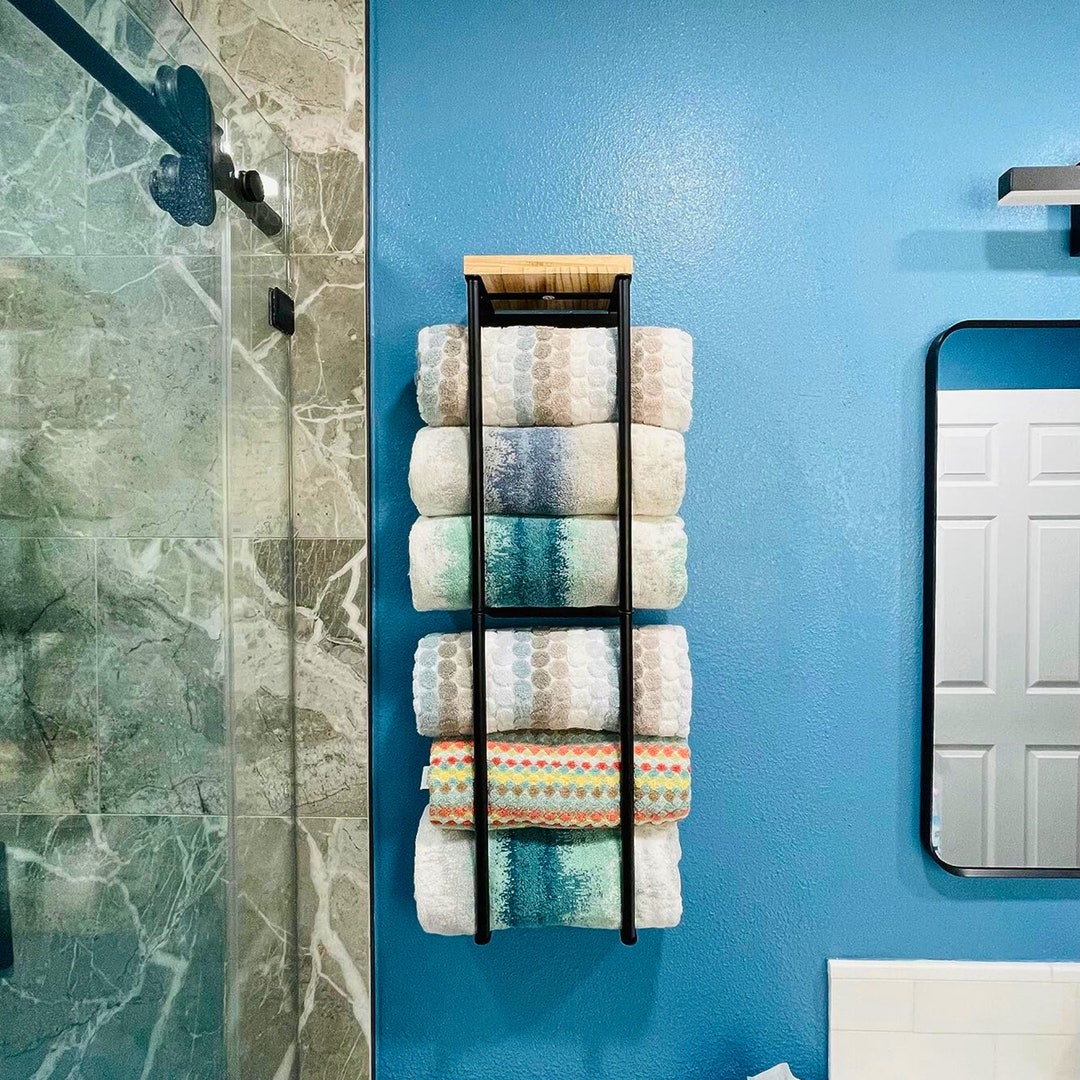 2tier Rolled Towel Rack Metal Wall Mount Organizer With Etsy