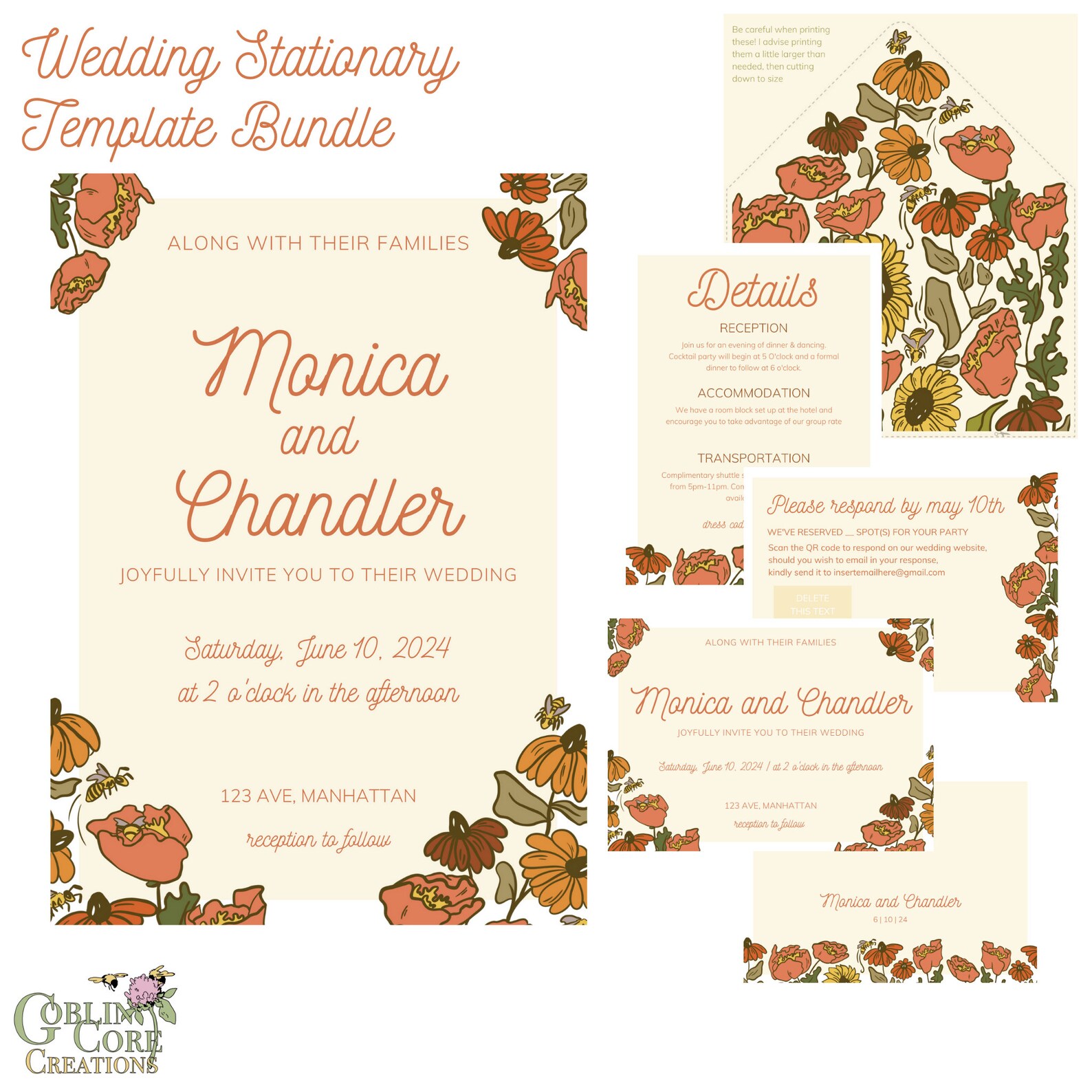 Wedding Invitation Canva Template Bundle | Wildflowers and Bees Floral ...