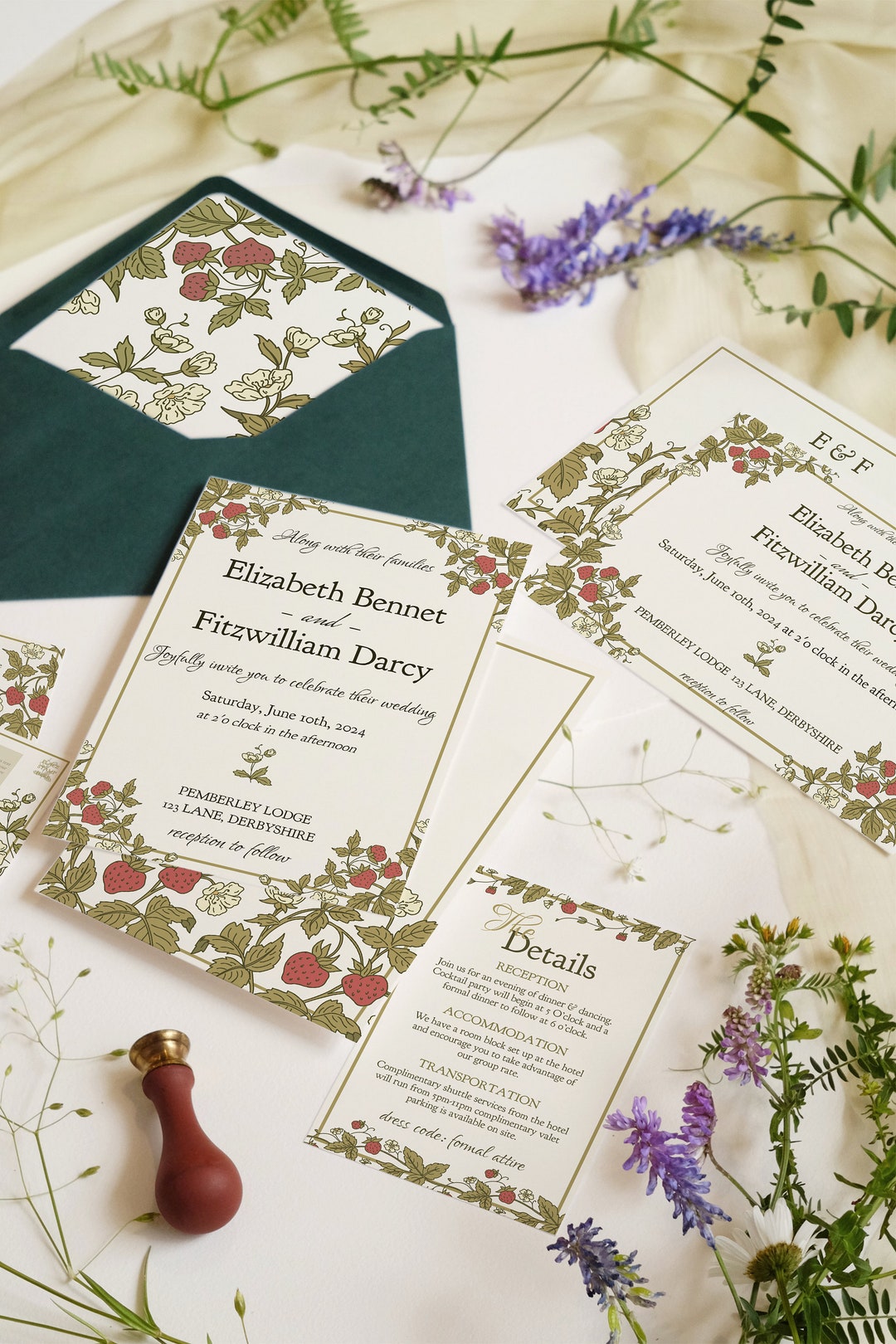 Wedding Invitation Canva Template Bundle Vintage Fairy Tale Strawberry ...