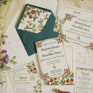 Wedding Invitation Canva Template Vintage Fairy Tale Strawberry Cottagecore Editable Customizable Invite Cottage Core Theme