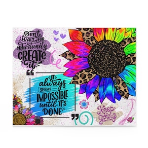 Motivational Puzzle for Women, Colorful Sparkly Sunflower Jigsaw, Inspirational Quotes, Empowerment Gift, Positive Vibes Decor, Girl Gift