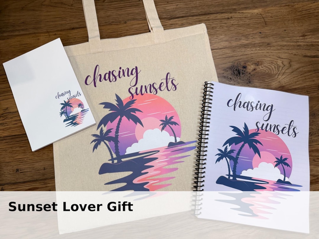 Chasing Sunsets Tote Bag Set | Beach Sunset Notebook & Notepad | Summer ...