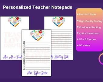 Personalized Teacher Notepad: Colorful Stationery, Custom Name
