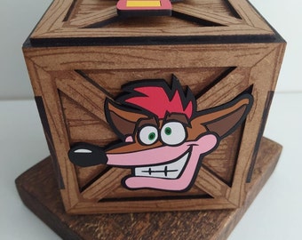 boîte en bois, boîte mdf, décoration, crash, jeux vidéo, vintage, bandicoot, rétro, joueur, boîte décorative, artisanat mdf