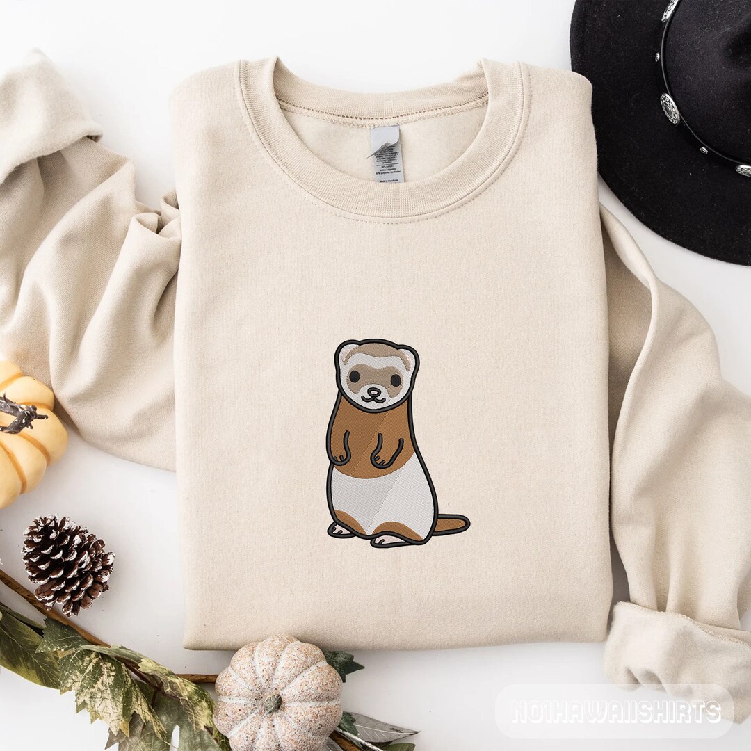 Embroidered Ferret Sweatshirt, Cute Ferret Sweatshirt, Ferret Crewneck