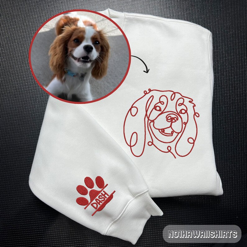 Custom Embroidered Pet From Photo Sweatshirt, Personalized Sweatshirt, Custom One Line Pet