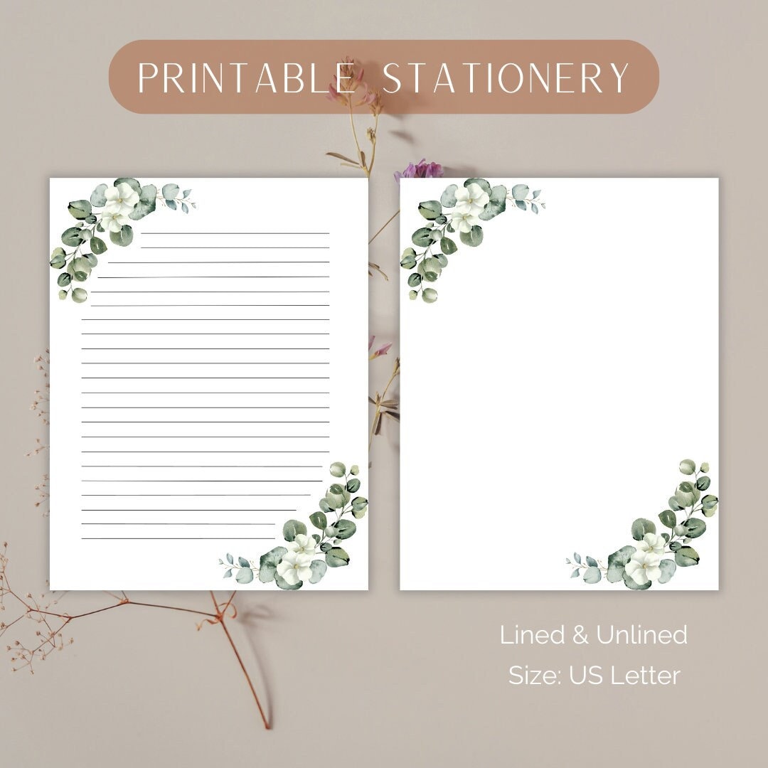 Botanical Printable Stationery, Printable Writing Paper, Lined and ...