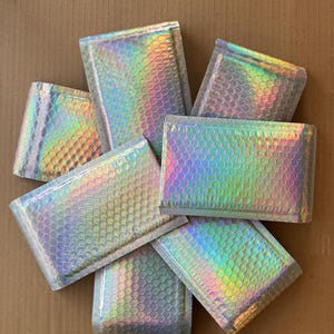 Holographic Silver Bubble Mailers 4x8, 6x10 | Metallic Shipping Envelopes | Small Boutique Shipping Bags, 25/50/100/200 Bulk Packs | Mailers