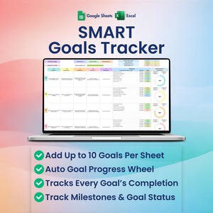 SMART Goals Template for Excel and Google Sheets | 10 Goals Per Sheet | Goal Progress