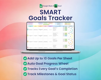 SMART Goals Template for Excel and Google Sheets | 10 Goals Per Sheet | Goal Progress
