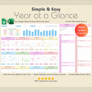 Year at a Glance Template, Excel, Google Sheets, Yearly Event Calendar Planner, Calendar Template, Schedule Templates, Template 02