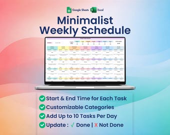 Weekly Schedule Template, Excel, Google Sheets, Daily Task Tracker Spreadsheet, Daily To Do List,