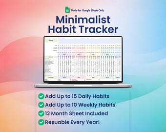 Minimalistyczny tracker nawyków, dzienny, tygodniowy, pasek postępu, szablon Arkuszy Google, wielokrotnego użytku co roku
