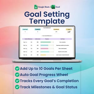 Goal Setting Spreadsheet, Excel, Google Sheets, Objectives Tracker, Vision Planner, Business Goals, Resolution Organizer